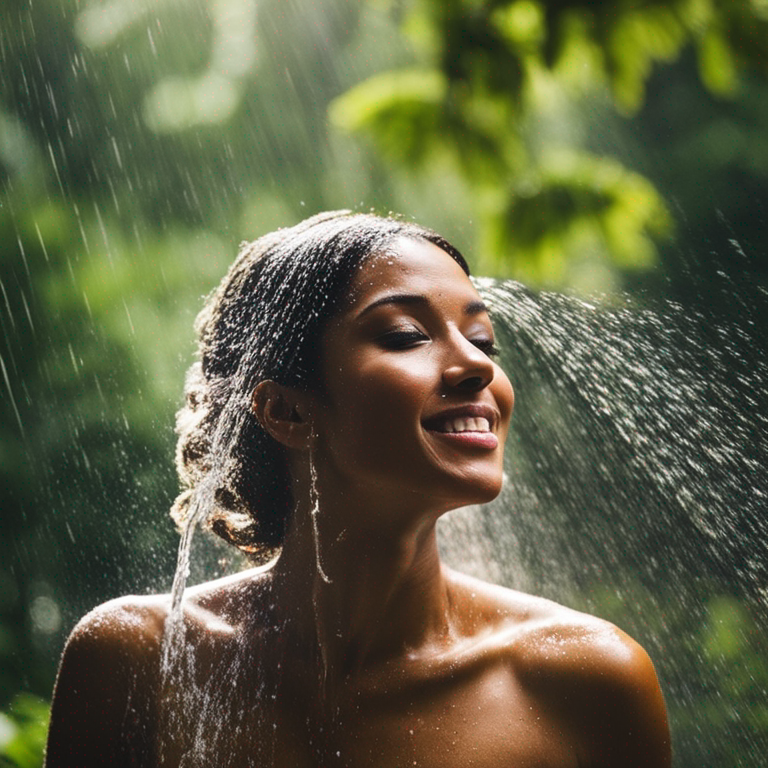 Person enjoying a refreshing shower under a waterfall